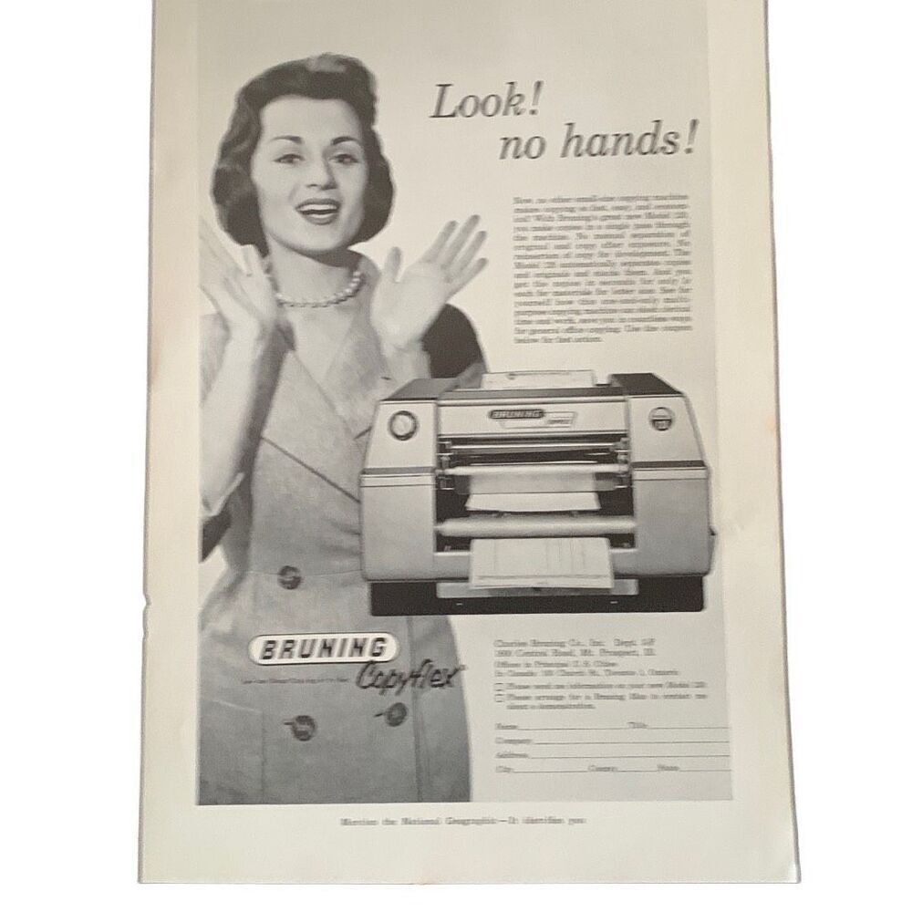 Vintage 1960 Bruning Cooyflex Look No Hands Ad Advertisement